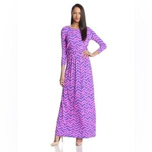 LILY PILITZER Pink & Navy Chevron Maxi Dress